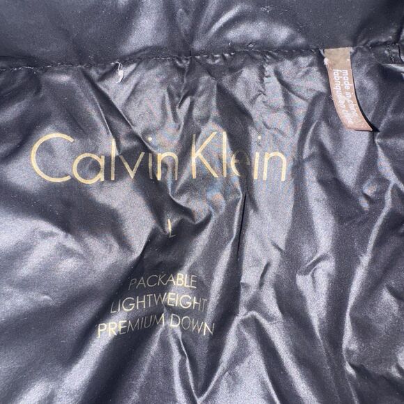 Calvin Klein Black Packable Premium Down Puffer Parka Long Coat Hood Women Large - Picture 7 of 13